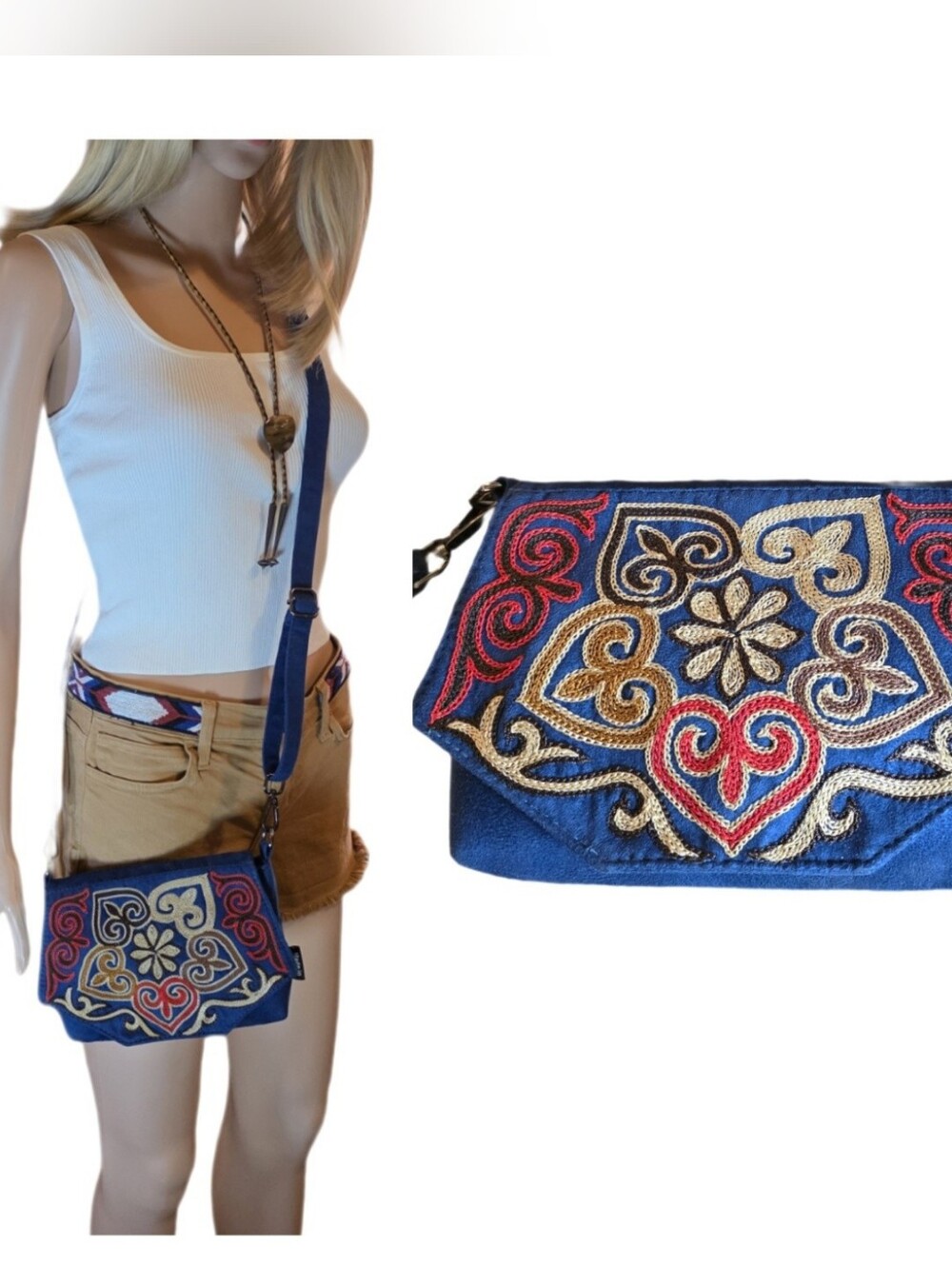 Boho Hand Embroidered Mongolian Artisan Crossbody Bag